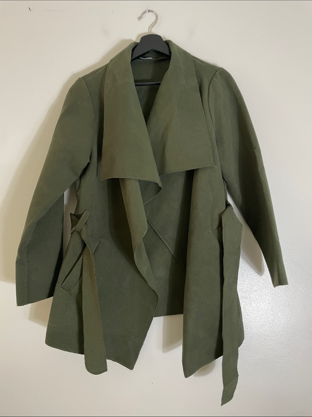 Draped Tie-Waist Trench Coat in Olive Green - Women
